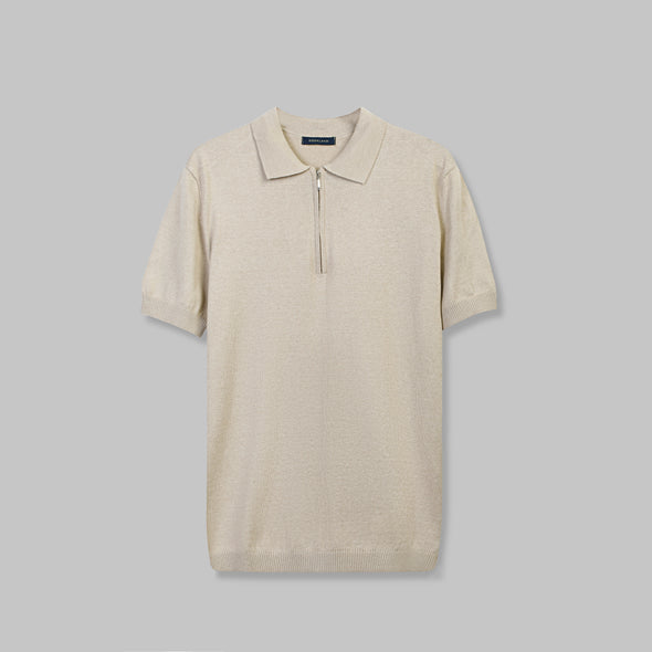 KNIT POLO SHIRT WITH ZIP - BEIGE- Available in store - Dockland