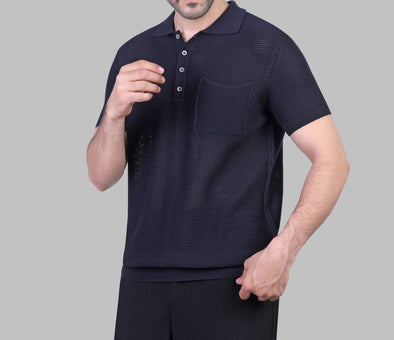 TEXTURED POLO SHIRT - NAVY - Dockland