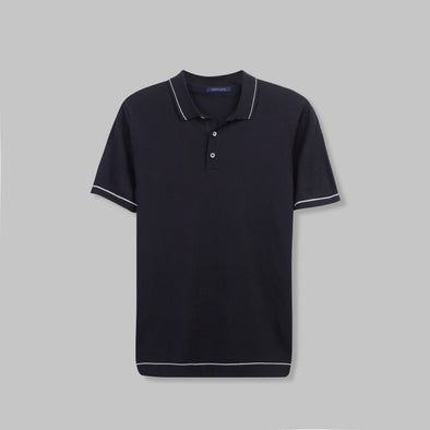 CONTRAST KNIT POLO SHIRT  -NAVY- Available in store - Dockland