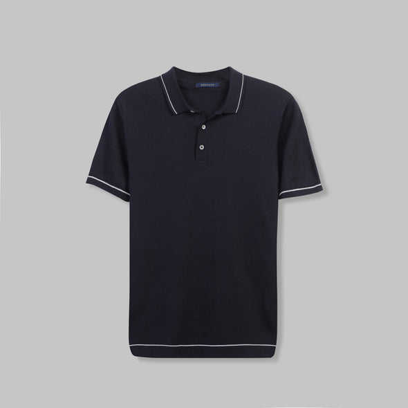 CONTRAST KNIT POLO SHIRT  -NAVY- Available in store - Dockland