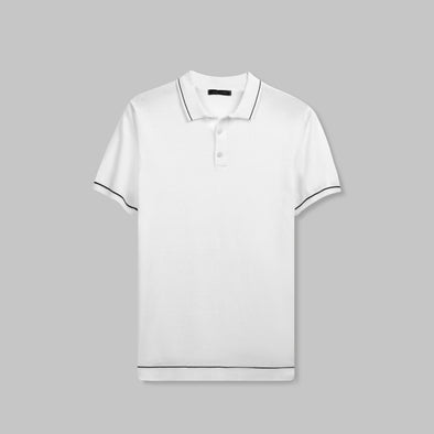 CONTRAST KNIT POLO SHIRT  - WHITE - Dockland