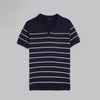 V-Neck Striped Knit Polo - NAVY - Dockland