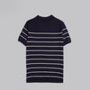V-Neck Striped Knit Polo - NAVY - Dockland