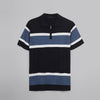 Half Zipper Striped Knitwear Polo   - NAVY - Dockland