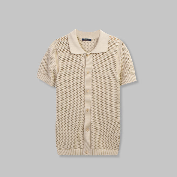 KNIT POLO CARDIGAN - BEIGE - Available in store - Dockland