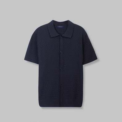 TEXTURED KNIT POLO SHIRT - NAVY - Dockland