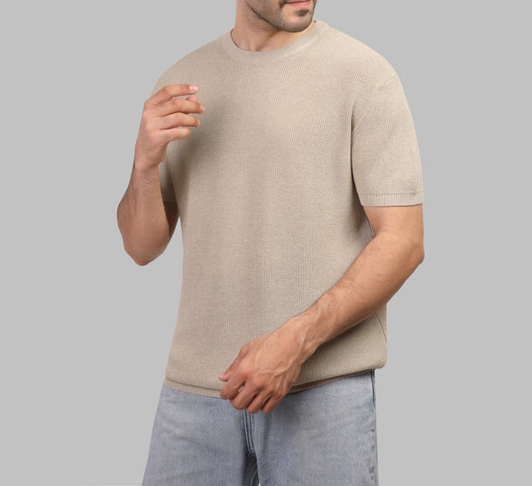 KNIT T-SHIRT - BEIGE