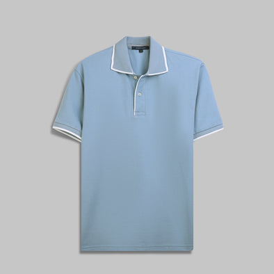 Tipped Collar Polo Shirt - LIGHT BLUE