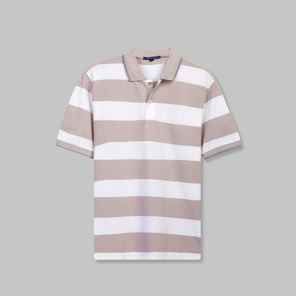 Classic Striped Polo with Tipped Collar  - CAFE - Dockland