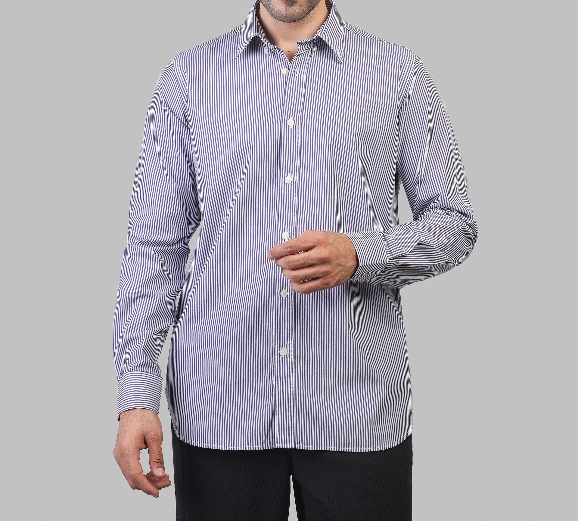 LONG SLEEVE STRIPED SHIRT- BLUE - Dockland