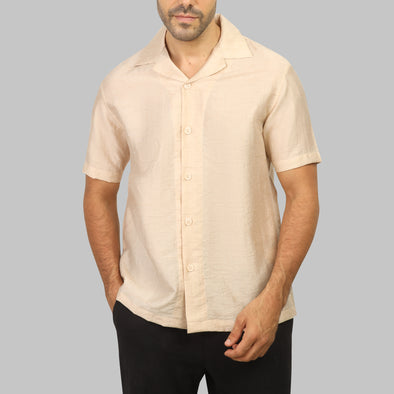 CAMP COLLAR SHORT-SLEEVE SHIRT  - BEIGE - Dockland