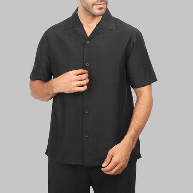 CAMP COLLAR SHORT-SLEEVE SHIRT  - BLACK - Dockland