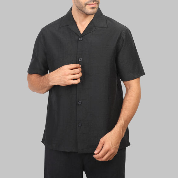 CAMP COLLAR SHORT-SLEEVE SHIRT  - BLACK - Dockland