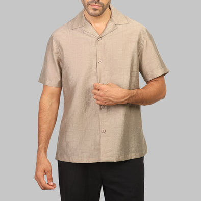 CAMP COLLAR SHORT-SLEEVE SHIRT  - CAFÉ - Dockland