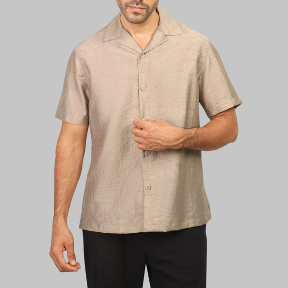 CAMP COLLAR SHORT-SLEEVE SHIRT  - CAFÉ - Dockland