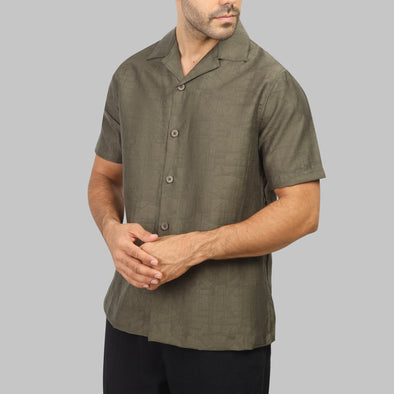 CAMP COLLAR SHORT-SLEEVE SHIRT  - OLIVE - Dockland