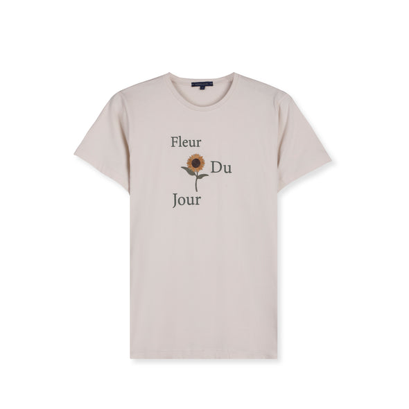 Short-Sleeved Patterned T-Shirt -LIGHT BEIGE