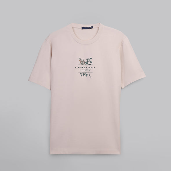 Short-Sleeved Patterned T-Shirt - LIGHT BEIGE- Available in store