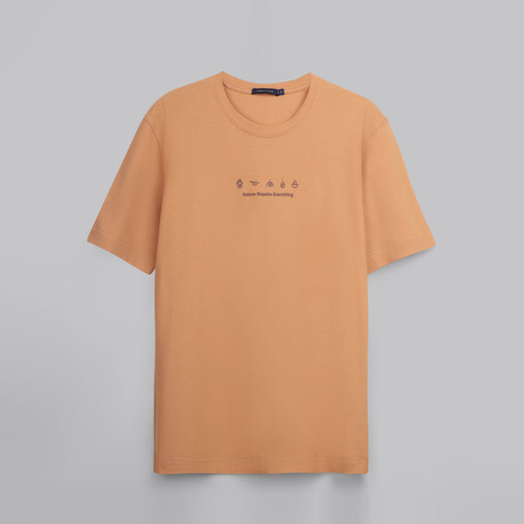 Short-Sleeved Patterned T-Shirt - LIGHT ORANGE