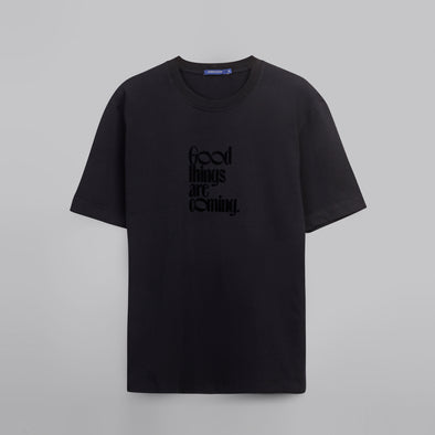 Rubber-Printed Round Neck T-Shirt -BLACK- Available in store - Dockland