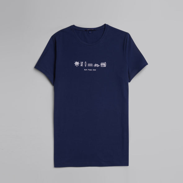 Rubber-Printed Round Neck T-Shirt -NAVY