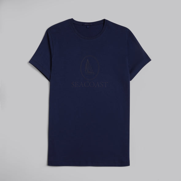 Rubber-Printed Round Neck T-Shirt -NAVY