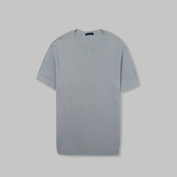 Ribbed Knit Round Neck T-shirt - STEEL-Dockland