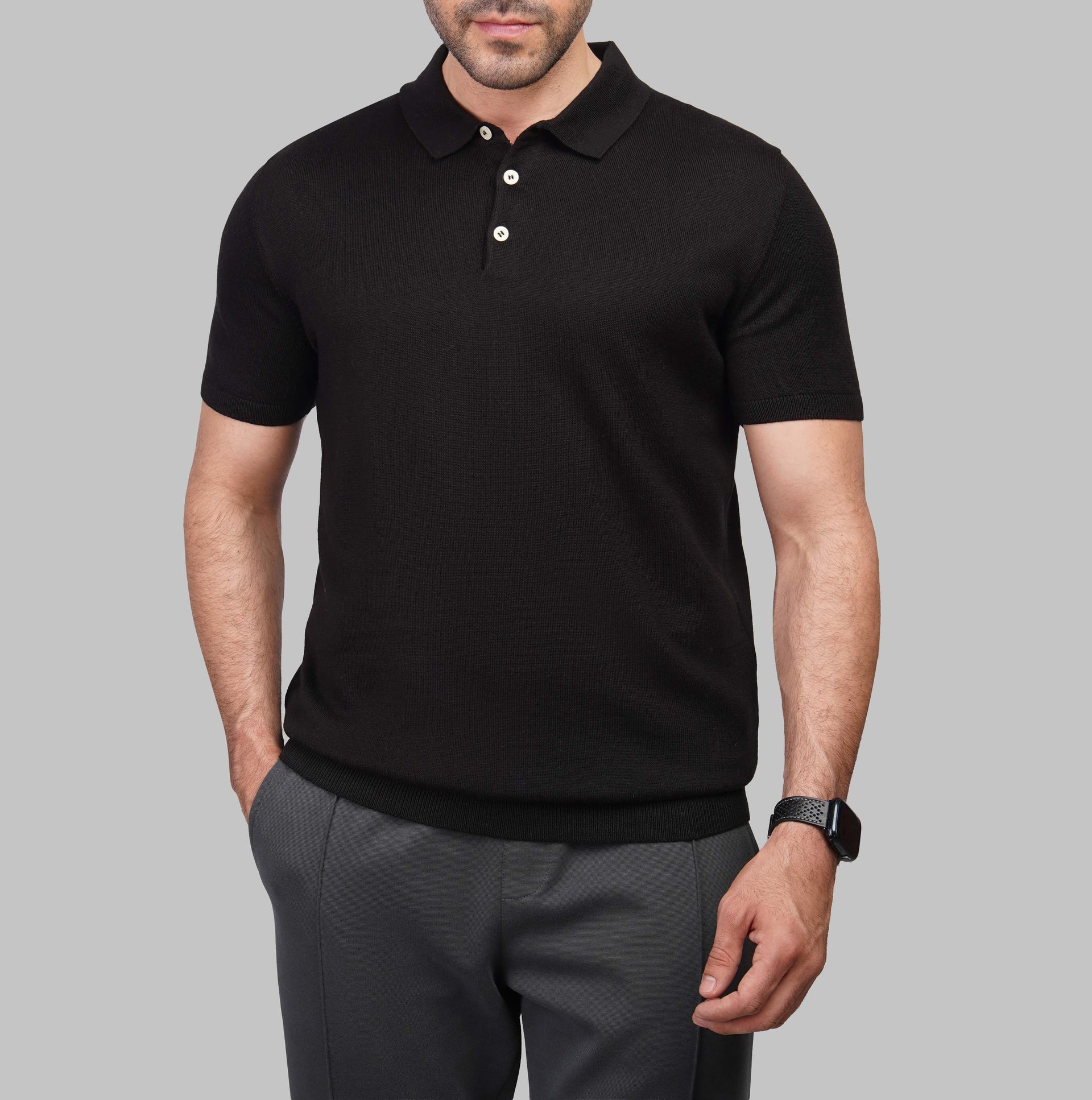 Men's premium knit polo shirt black Summer 2026 by Dockland Egypt - 
تسوق تيشرت بولو رجالي تريكو اسود صيفي من دوكلاند مصر لصيف 2026