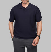 V-Neck Ribbed Knit Polo Shirt - Dockland
