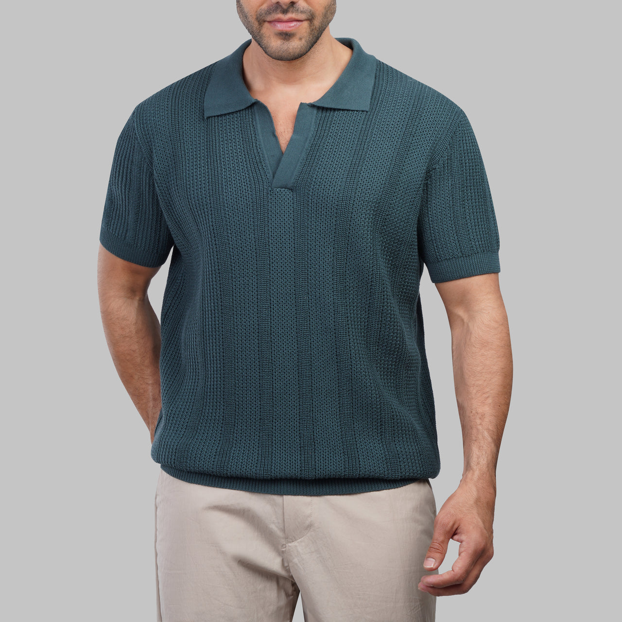 Textured Knit V-Neckline Shirt - Dockland