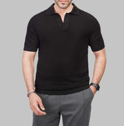 shop Men's soft ribbed V-neck knit polo shirt black Summer 2026 by Dockland - 
تسوق تيشرت بولو رجالي تريكو صيفي اسود بياقة v مضلعة لصيف 2026 من دوكلاند