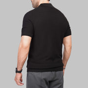 shop Men's soft ribbed V-neck knit polo shirt black Summer 2026 by Dockland - 
تسوق تيشرت بولو رجالي تريكو صيفي اسود بياقة v مضلعة لصيف 2026 من دوكلاند