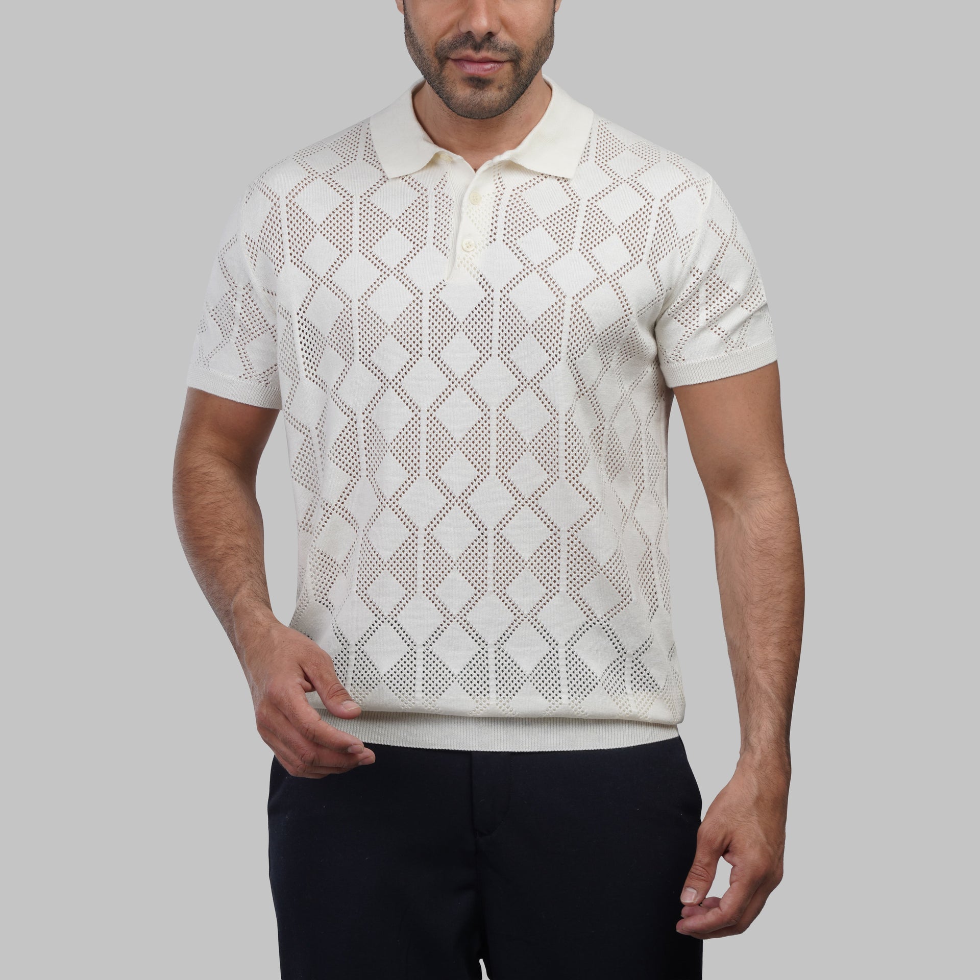 Refined Perforated Knit Polo - Dockland