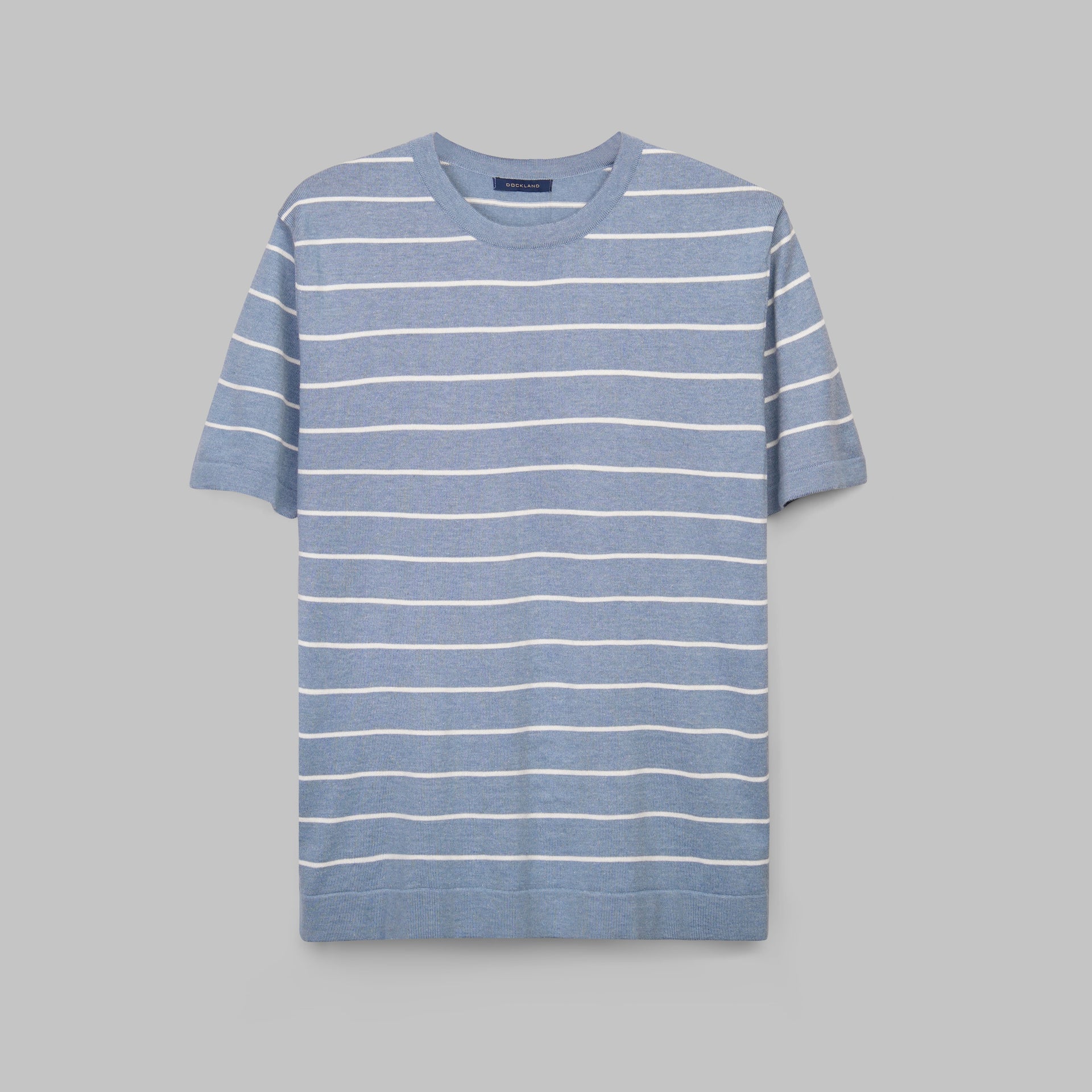 shop men's striped knit  baby blue t-shirt for summer 2026 by dockland - تسوق تيشرت نيت بيبي بلو  رجالي صيفي مخطط ومقلم 2026 من دوكلاند