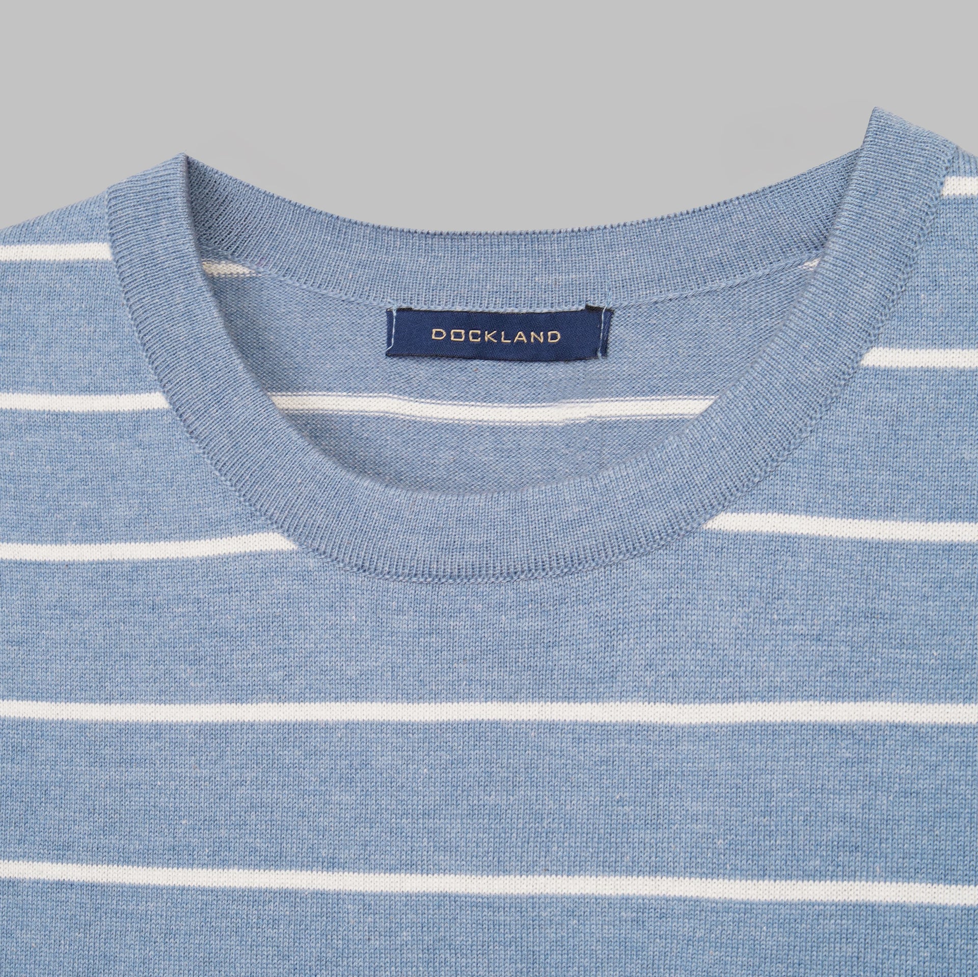 shop men's striped knit  baby blue t-shirt for summer 2026 by dockland - تسوق تيشرت نيت بيبي بلو  رجالي صيفي مخطط ومقلم 2026 من دوكلاند