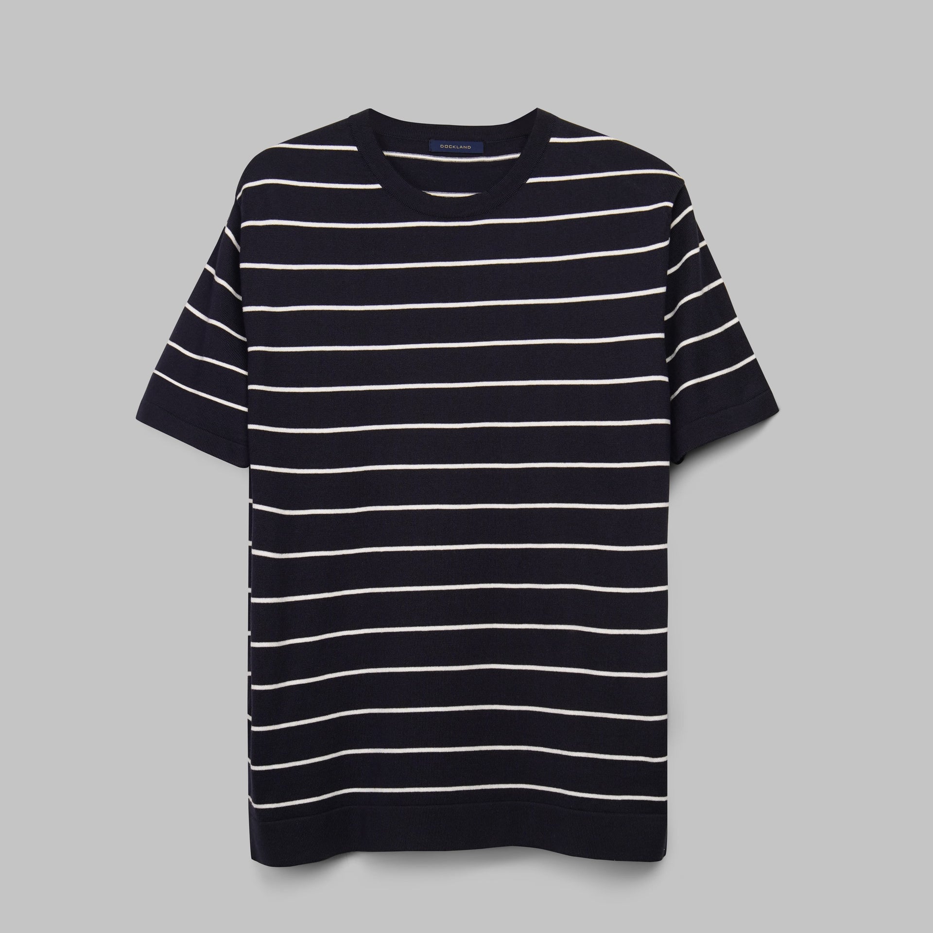 shop men's striped knit navy t-shirt for summer 2026 by dockland - تسوق تيشرت نيت نيفي  رجالي صيفي مخطط ومقلم 2026 من دوكلاند