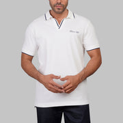 V-Neck Contrast Cotton Polo - Dockland