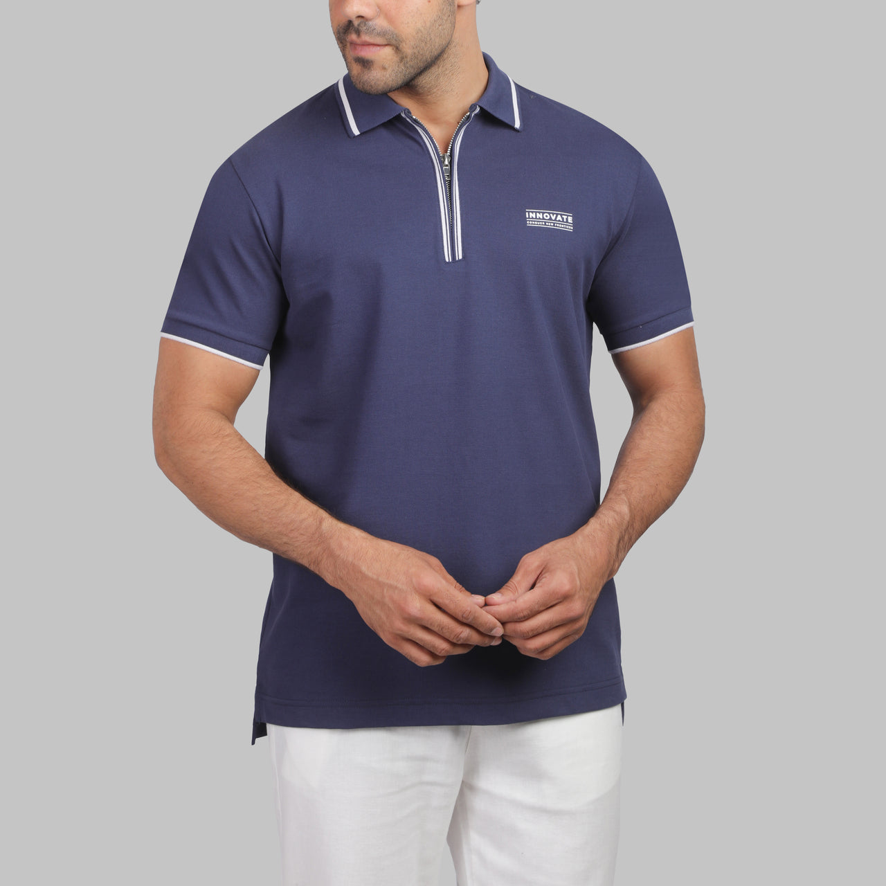 Contrast Zip Cotton Polo - Dockland