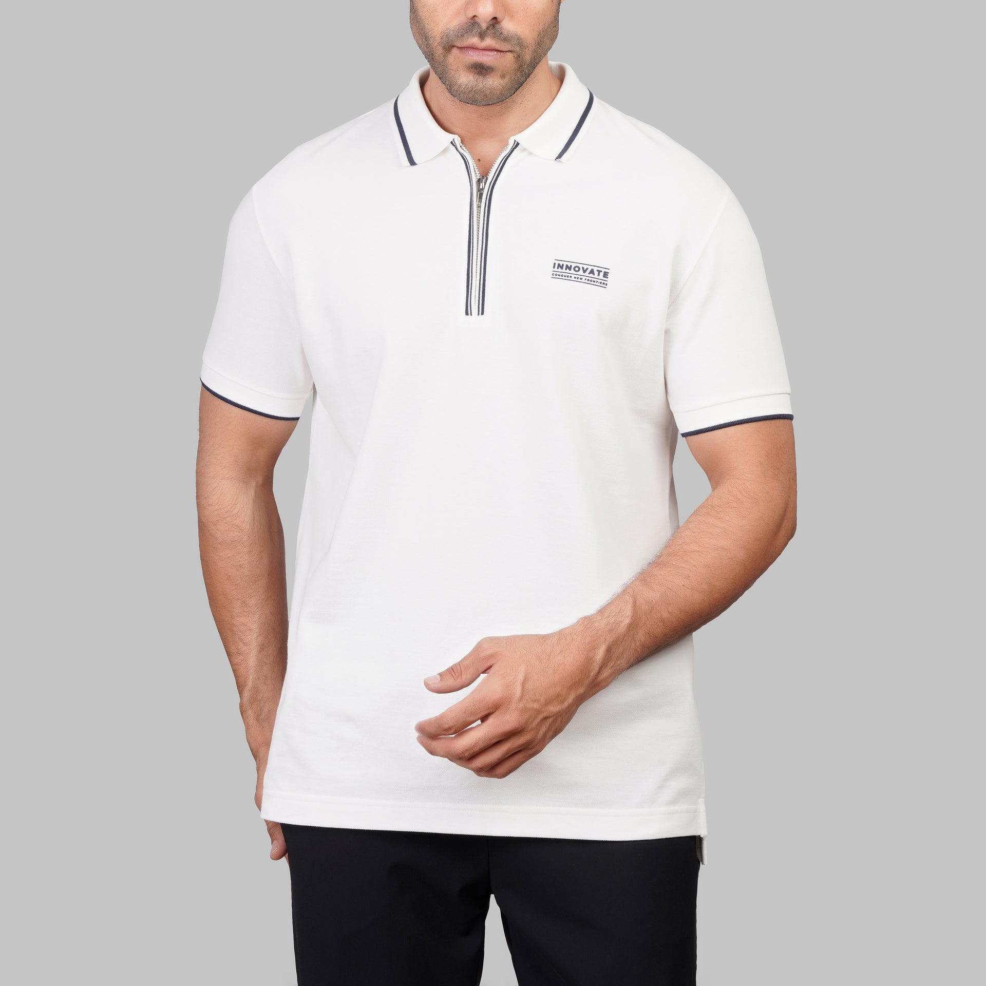 Contrast Zip Cotton Polo - Dockland