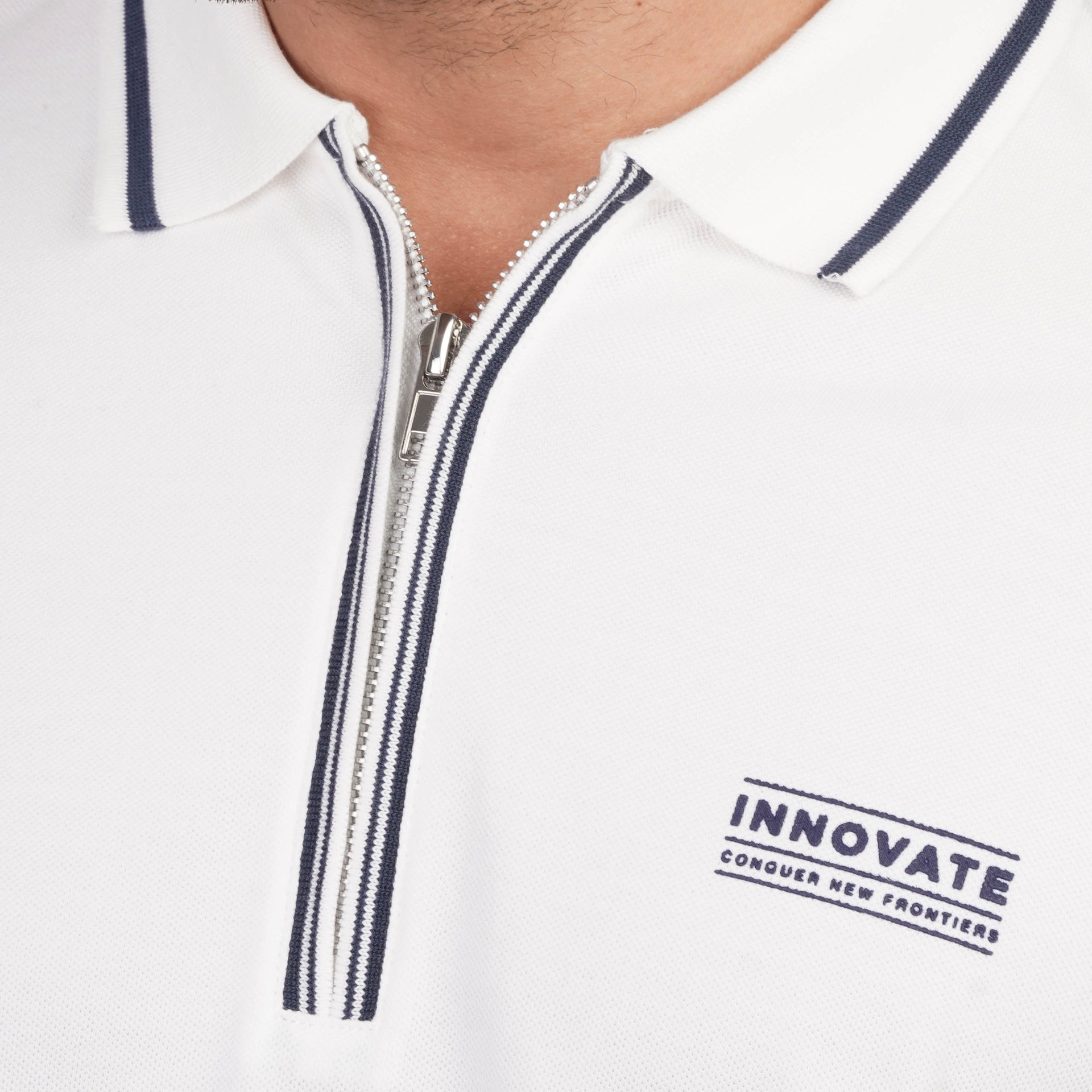 Contrast Zip Cotton Polo - Dockland