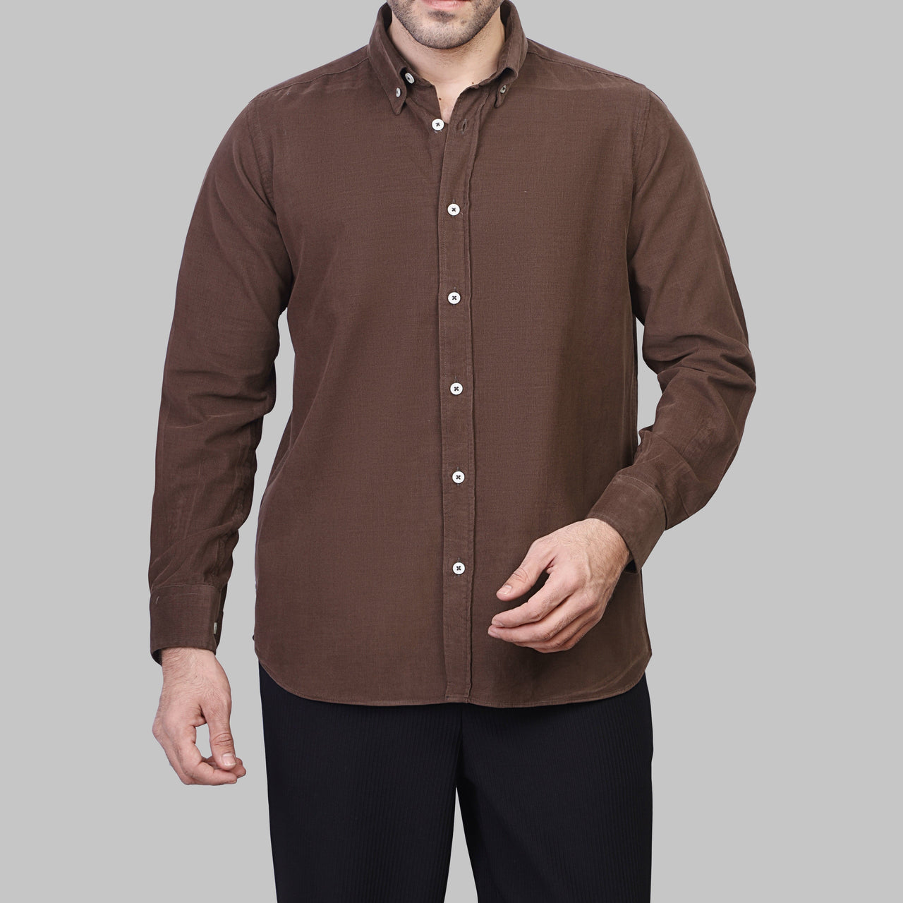 LONG SLEEVE CORDUROY SHIRT- BROWN