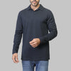 Plain Long-Sleeve Polo Shirt - NAVY