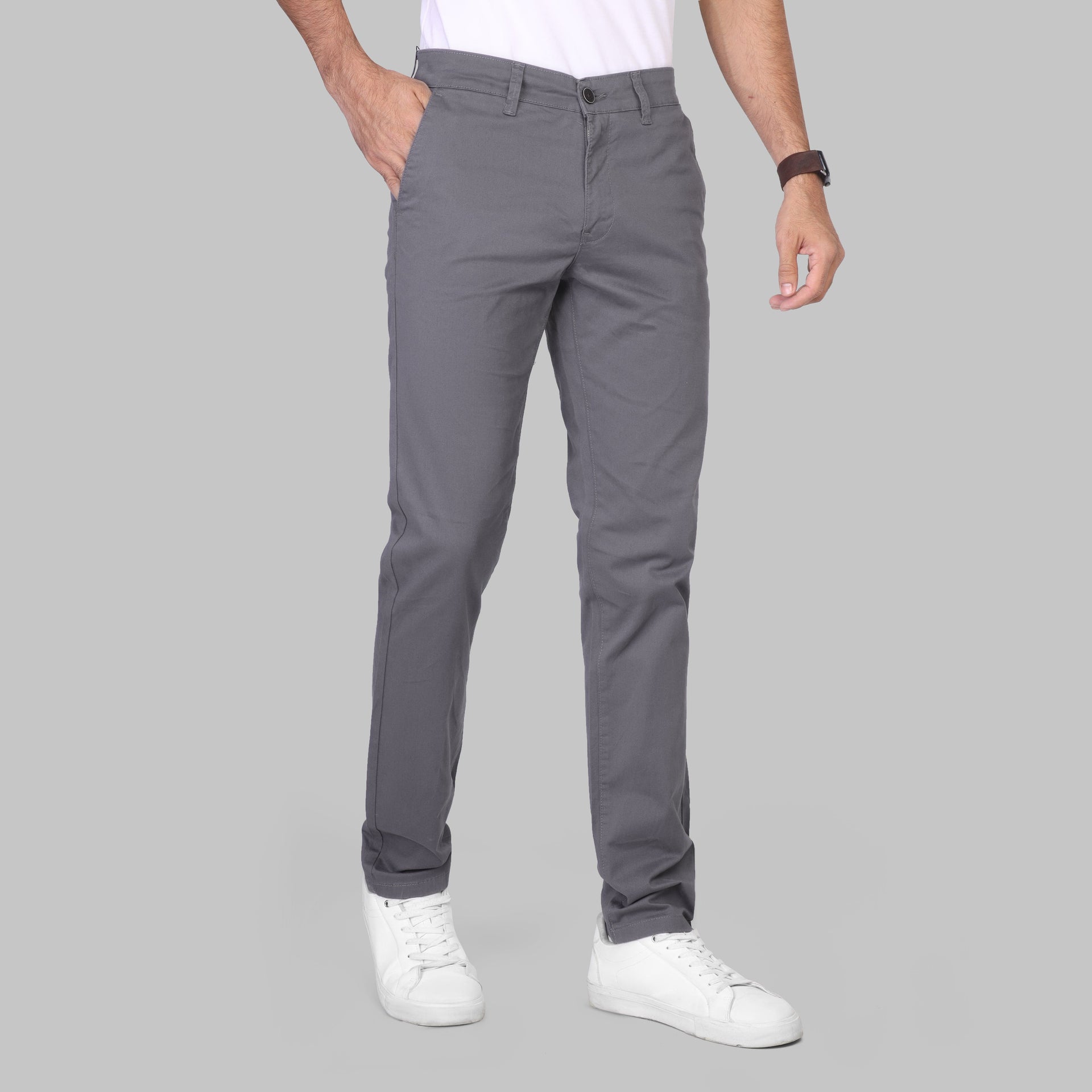 SLIM FIT CHINO TROUSERS  - DARK GREY - Dockland