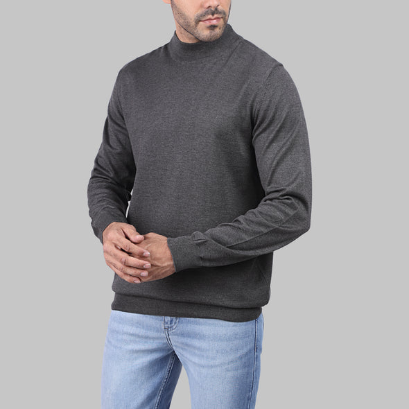 BASIC HALF-NECK SWEATER - Dark Chinée