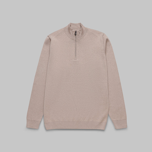 BASIC HALF-ZIP SWEATER - BEIGE