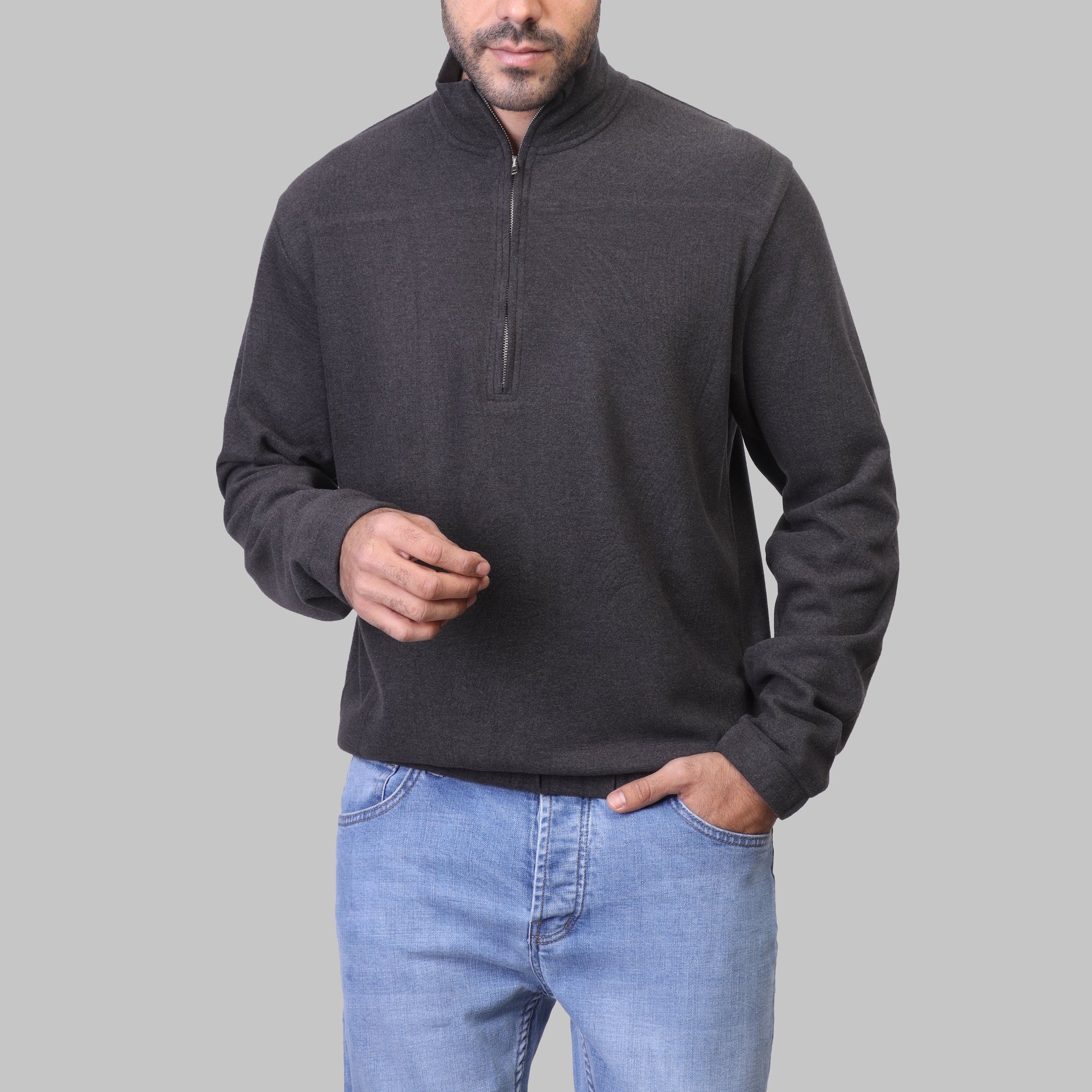 QUARTER ZIP SWEATSHIRT  - Dark Chinée - Dockland