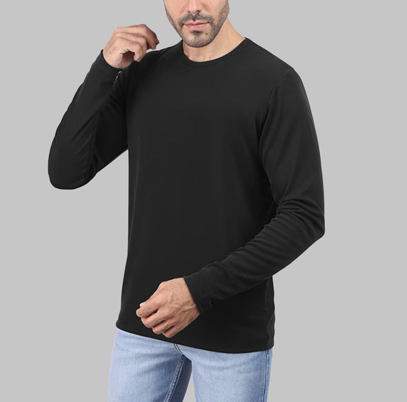 PREMIUM ROUND-NECK LONG-SLEEVE T-SHIRT  - BLACK