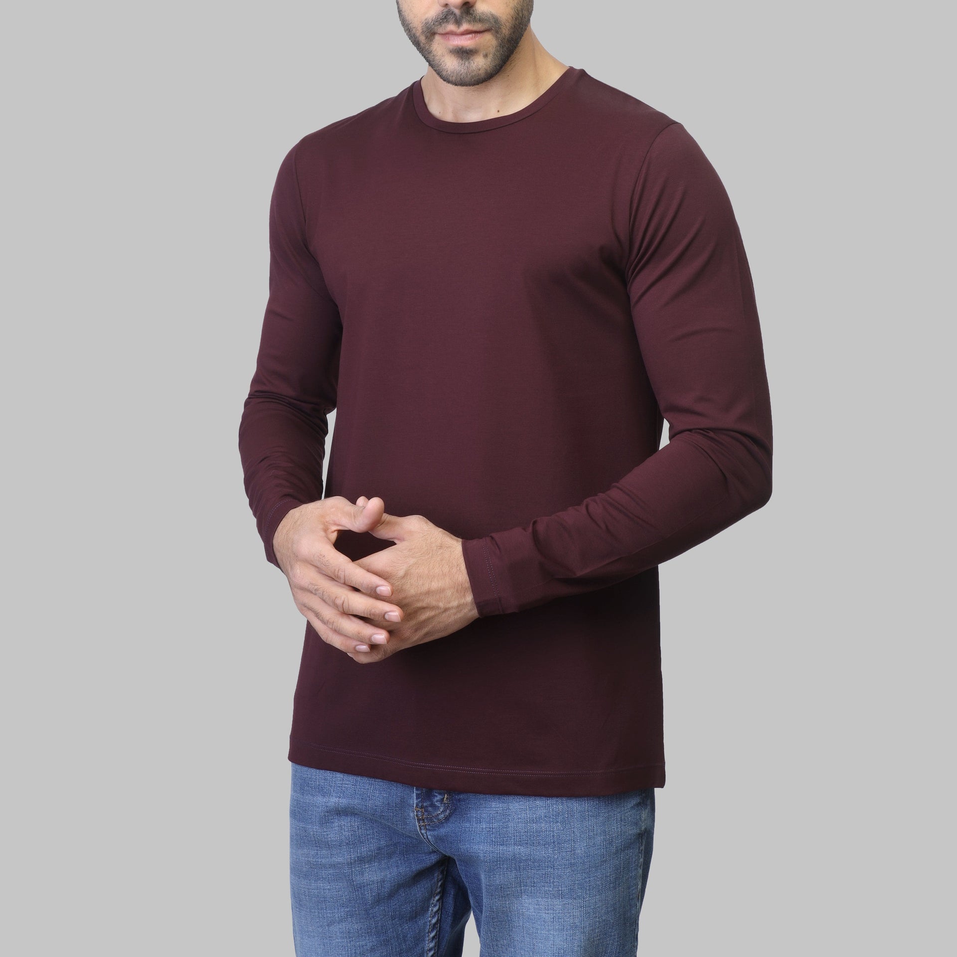 PREMIUM LONG SLEEVE SLIM T-SHIRT – BURGUNDY - Dockland