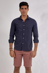 Plain long sleeve shirt-Deep Blue - Dockland