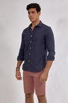 Plain long sleeve shirt-Deep Blue - Dockland